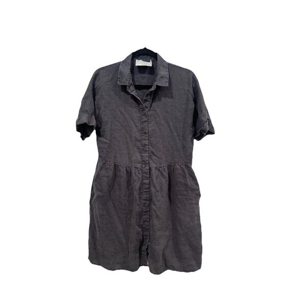 Decjuba womens shirt dress size S grey midi linen‎ short sleeve collar 092930 - Picture 1 of 8
